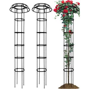 2 Pack Umbrella Top Trellis for Climbing Plants, 76 Inch Tall Adjustable Plant Support for Outdoor Indoor Garden, Sturdy Metal Core with Plastic Coating, Black