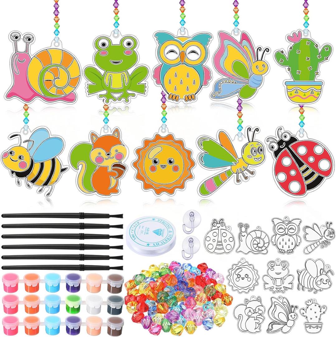 WinnerWhy 30 Sets Suncatchers Window Art Kits, DIY Sun Catchers Bulk Crafts Paint Your Own Window Ornaments for Boys Girls Classroom Home Party Birthday Activity Decor (Vibrant Style)