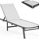Aluminum Chaise Lounge Ourdoor - Foldable & Assemble Free Outdoor Lounge Chair with 5 Adjustable Backrest, Patio Lounge Chair for Outside Poolside Beach Pool, White (1 Pack)