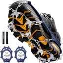 Cimkiz Crampons Ice Cleats Traction Snow Grips for Boots Shoes Women Men Anti Slip 19 Stainless Steel Spikes Safe Protect for Hiking Fishing Walking Climbing Mountaineering (Medium, Navy Blue)