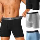 FINETOO Mens Underwear Boxer Briefs Soft Breathable Cotton Wide Waistband Men Underwear 3 Pack (Large)