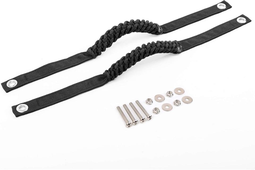 Savadicar 2 Pack Paracord Roll Bar Grab Handles for 2018-2024 Jeep Wrangler JL JLU 4XE & Gladiator JT, Comfortable Cylindrical Weave for Secure Grip, Essential Interior Accessories, Black