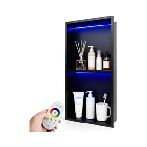LED Shower Niche 12" X 24" RGB Shower Niche No Tile Needed304 Stainless Steel Shower Niche with Light, IP65 Waterproof Bathroom Niche for Shower, Remote Control, Static & Dynamic Mode