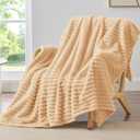 BEDELITE Fleece Throw Blanket for Couch - 300GSM Soft & Warm Fluffy Blush Sand Blanket, Decorative and Giftable Striped Blankets for Women, Men, 50"x60"