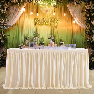 Ivory Table Skirts for Rectangle Tables 6ft Polyester Pleated Table Desk Skirts Ruffle Tablecloth Skirt for Wedding Birthday Party Baby Shower Bridal Shower