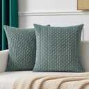 Kevin Textile Decorative Pillow Covers Set of 2 Striped Plush Corduroy Pillows Pillowcases Boho Home Decor Cushion Covers for Couch Sofa Bed Living Room 18x18 Inch, Teal Green