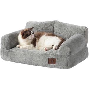 Hollypet Fluffy Dog Cat Bed Pet Couch Beds Plush Soft Warming Washable Puppy Bed for Small Medium Dogs and Large Cats, Silver Gray, 24" L x 18" W x 10" Th