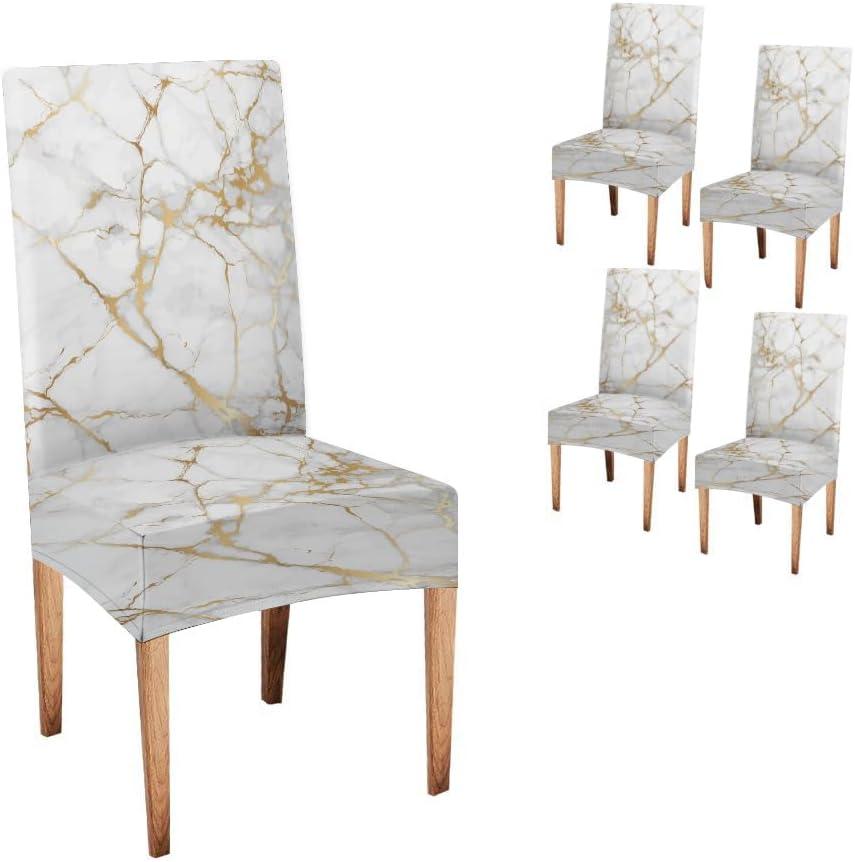 CAPSCEOLL Dining Chair Covers,Marble White Gold Chiar Covers for Dining Slipcover Stretch Removable Washable Parson Seat Cover for Dining Room,Living Room,Kitchen Set of 4