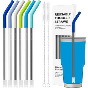 30 oz Straight Metal Straws with Silicone Tip for 30 oz Tumbler, 6 Pcs Stainless Steel Reusable Drinking Metal Straw for YETI, STANLEY, US Acrylio, BJPKPK, Simple Modern and so on