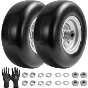 2-Pack 11x4.00-5 Flat Free Lawn Mower Tires, Solid No-Flat Replacement Wheels for Zero Turn Mowers & Garden Tractors, 5/8" & 3/4" Bearings, Adjustable Hub, 330 lbs Capacity, 2 pcs