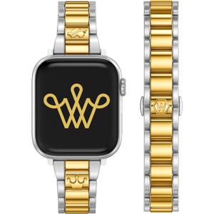 Wearlizer Compatible with Apple Watch Bands for Women Dressy Metal Strap Designer Stainless Steel  Bracelet for iWatch Silver/Gold, 49/46/45/44/42mm(Series 3 2 1)