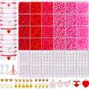 Goldwise Valentines Day Friendship Bracelet Kit for Adults  Pink Glass Seed Beads, 6 Unique Styles, Letter Beads and Charms, Romantic Jewelry Gift for Couples