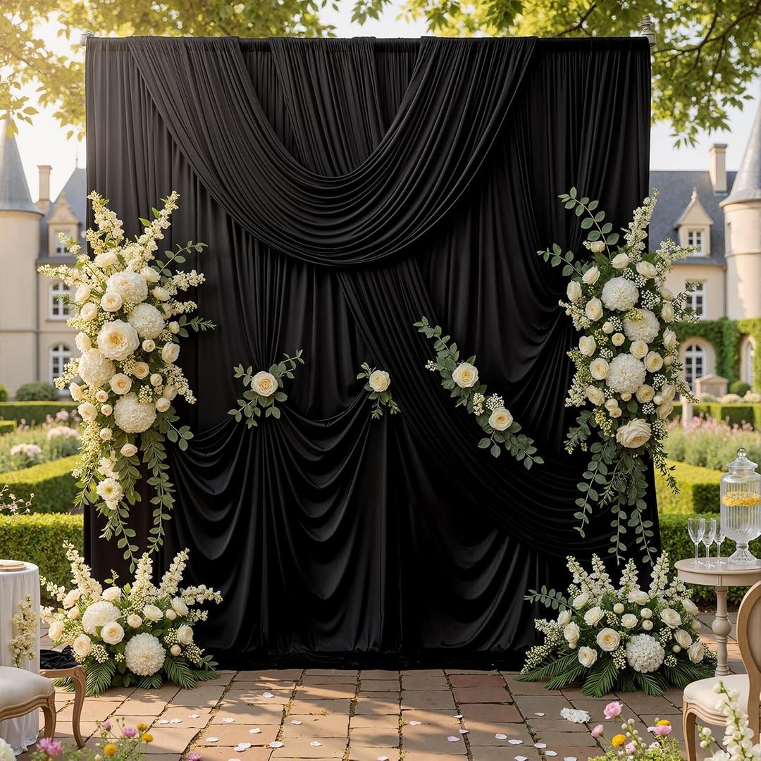 10x10ft Wrinkle Free Black Backdrop Curtain for Parties, Silky Polyester Photo Backdrop Drapes Back Drop Cloth for Wedding Birthday Graduation Photography Photoshoot Decor 2 Panels 5x10ft (10ftx10ft)