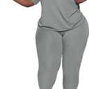 PINSV Women's Plus Size 2 Piece Outfits Tracksuits Short Sleeve Top Pants Sets Sweatsuits (XX-Large Plus, Grey)