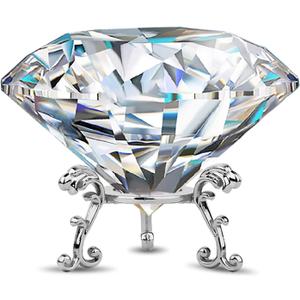 Large Crystal Diamond Paperweight with Stand Jewels Wedding Decorations Centerpieces Home Decor 3.15 inch (Clear) (80 mm)