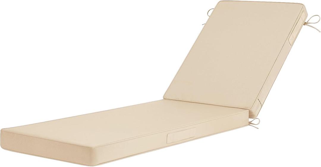Basic Beyond Chaise Lounge Cushions Outdoor, 3-Layer Waterproof Outdoor Furniture Cushions with Removable Cover and 4 Ties, 72"x21"x3" Patio Lounge Chair Cushions for Outdoor Furniture, Beige