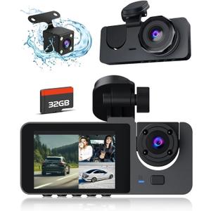 Dash Cam Front and Rear, 4K Dash Camera for Cars,3 Channel Car Camera with IR Night Vision, Loop Recording,170 Wide Angle,24H Parking Mode, Super Night Vision, Motion Detection