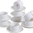 Classic White Porcelain 6.6oz Tea Cup and Saucer Set - 8 pieces cups and Saucers Set with gold trim, Elegant and Versatile for Daily Use, Gift