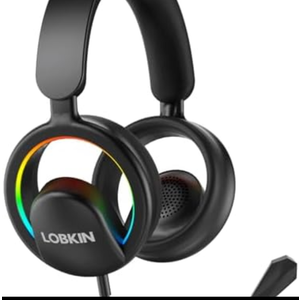 LOBKIN Open Ear Headphones, Bluetooth 6.0 Wireless Headset with Mic Detachable, Adjustable RGB Lights, Voice Assistant Comfortable Breathable Safe Lightweight Over Ear Headphones for Working Gaming