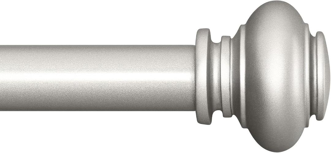 SIMEWIN Silver Curtain Rods for Windows 28 to 48 Inches Adjustable Decorative 1 Inch Diameter Single Window Curtain Rod Set with Classic Finials, Silver Finishing