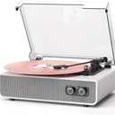 Bluetooth Vinyl Record Player with Built-in Stereo Speakers, Upgraded Sound Quality, 3-Speed Belt-Drive Turntable with Auto Stop, AUX/RCA, White Wood Grain Vinyl Player for Home Audio & Gift Use