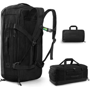 Haimont 60L Foldable Duffle Bag Backpack with Shoe Compartment, Large Travel Duffel for Gym, Sports, Luggage, Camping, Men & Women, Black