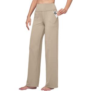 Willit Women's Yoga Pants Wide Leg Dress Work Pants Stretch Casual Pants Slacks with Pockets High Waist 28" 30" 32" (Medium, Khaki)