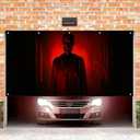 BlissYard Halloween Garage Door Cover 13x6Ft Red Skull Corridor Banner Creepy Skeleton in Hallway Horror Backdrop Scary Halloween Garage Poster for Outdoor Haunted House Yard Trick or Treat Party