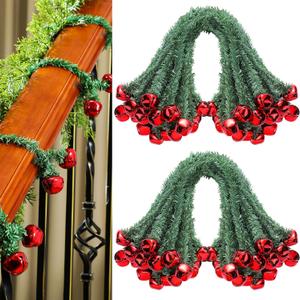 Motionchic 50 Pcs 20 Inches Christmas Garland Ties with Bells Decorative Twist Ties Garland Hanger for Banister Stairs Railing Garden Reusable Flexible Twist for Xmas Holiday Decorations (Red)