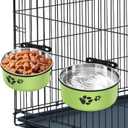 Dog Crate Bowls, ShineMe Stainless Steel Dog Kennel Bowls for Crates, Spill Proof Dogs Dishes That Attach to Crate Kennel Cage for Small Medium Size Dogs Cats, Set of 2, Green (6.2x2.6 & 5.5x2.4)