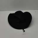 Lanzom Women Men Retro Felt Wide Brim Western Cowboy Cowgirl Hat Dress Up Hat with Wind Lanyard (Medium-Large, Black)