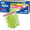 Ziploc Quart Food Storage Slider Bags, Power Shield Technology for More Durability, 42 Count