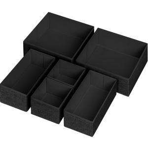 Criusia 6 Pack Clothes Drawer Organizer Dividers, Fabric Foldable Closet Dresser Drawer Organizer for Clothing, Bra Sock Underwear Drawer Organizer for Nursery Bedroom Organization (6 Bins, Black)