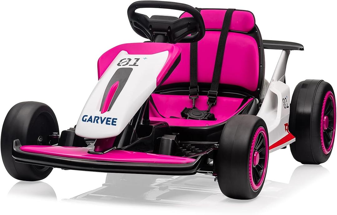 Garvee 24V Electric Go Kart for Kids 6-12 Years Old, Drift Kart with 2 * 200W Dual Motors, 8.1 MPH High Speed Toy Race Car, Adjustable Seat & LED Lights, Battery Powered Outdoor Ride On Toys for Kids