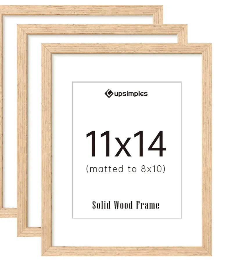 11x14 Picture Frame Set of 5, Natural Solid Wooden Picture Frames, Display 8x10 with Mat or 11 x 14 Without for Vertical or Horizontal Wall Hanging