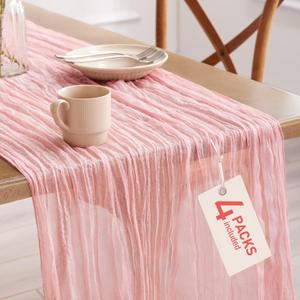 Pureegg 4-Pack Cheese Cloths Table Runner, 120'' Boho Table Cloth Decorations for Party, Baby Shower, Wedding and Farmhouse, Fabric Room Decor, Dusty Pink
