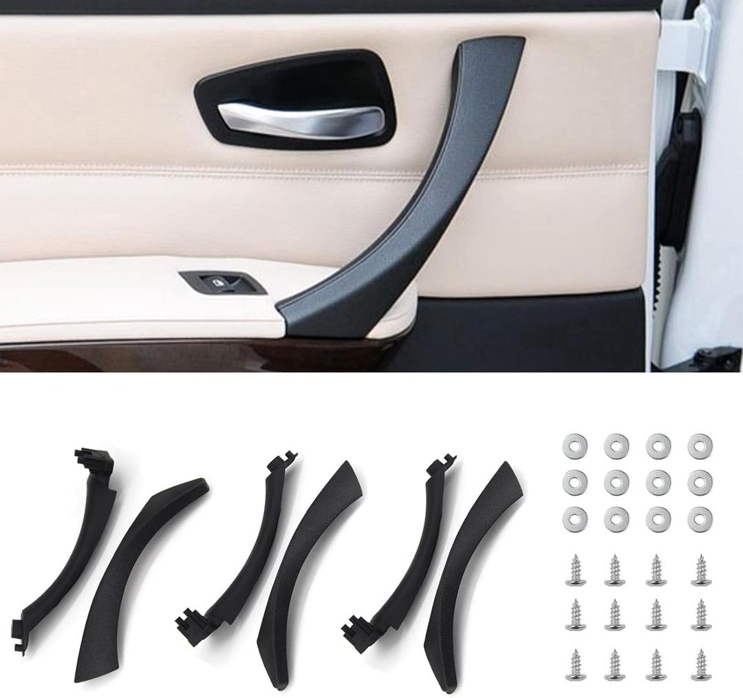 FEXON Inner and Outer Door Panel Pull Handle Trim Cover 3 Pair Replacement for BMW E90 E91 E92 E93 3 Series 323 325 328 330 335 Black