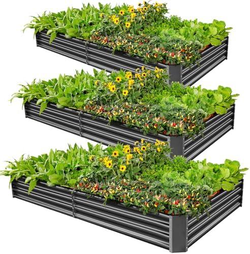Land Guard 1  Pack 8×4×1ft Galvanized Metal Raised Garden Bed, Metal Planter Kit Box Outdoor for Deep-Rooted Vegetables, Flowers, Green and Herbs, Modern Grey