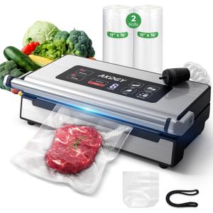 95Kpa Vacuum Sealer MachineUpgraded Commercial Food Vacuum Sealer, 14-in-1 Functions & Double Heat Seal, Stainless Steel, Large Icons,130W Dual Pumps(25L/Min Suction), Widened Easy-Lock Handle