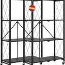 DEANIC 4 Tier Foldable Storage Shelves with Wheels, Large Capacity Shelving Unit, Freestanding Metal Wire Shelf Rack, No Assembly Organizer Rack for Garage Kitchen, Basement, Pantry(Black Pack of 2)