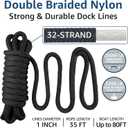2 Pack 1" x 35' Dock Lines - Marine Grade Nylon Boat Rope with 24" Loop for Docking and Mooring - Double Braided Boat Lines, High Strength, Heavy Duty, Easy Handling, Fray Resistant - Black