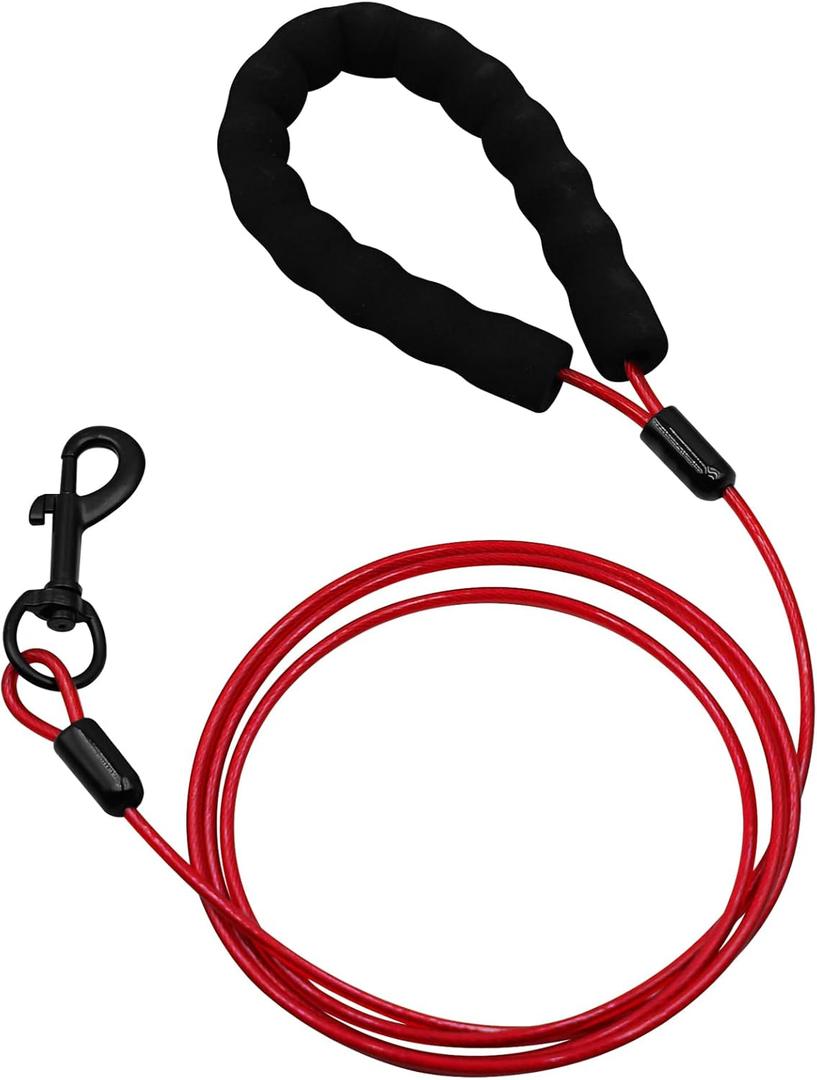 Dog Leash with Hooks Stainless Steel, Water Chew Proof for Medium and Small Dogs 5FT Wire Alloys Camping with Soft Handle(Red 5FT)
