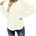 MEROKEETY Women's Winter Fall Long Sleeve Tunic Sweaters 2026 Casual Trendy Crew Neck Waffle Knit Pullover Tops Jumper (XX-Large, Cream)