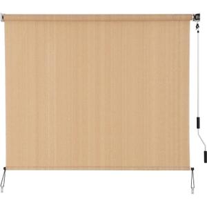 SEEYE Outdoor Sunshade Roller Shades 8' W x 6' H, Cordless Roll Up Shade Blinds Privacy Screen with 90% UV Protection, Exterior Patio Shade Cloth for Porch Pergola Balcony Backyard Windows, Walnut