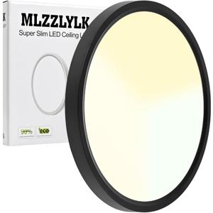 20 inch LED Flush Mount Ceiling Light Fixture,48W Super Slim Large LED Ceiling Light 4800LM,3000K/4000K/6000K CCT Selectable,Close to Ceiling Round Flat Panel light for Bedroom,Kitchen,Living Romm (Black)