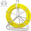 Fish Tape Fiberglass, 500FT, 1/4in, Duct Rodder Fish Tape Wire Puller, Electrical Fish Tape Cable Running Rod with Steel Reel Stand, Fishing Tools for Walls & Electrical Conduit
