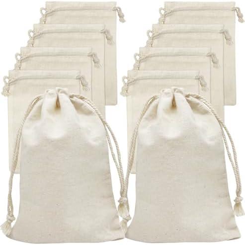 Jexila 24 Pieces Muslin Bags 4x6 inches Small Cotton Drawstring Gift Pouch Sachet Bag for Wedding Party Favor,Jewelry,DIY Crafts