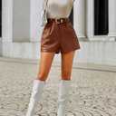 Milumia Women's PU Leather High Waisted Pleated Wide Leg Dressy Shorts with Pocket (Brown, S)