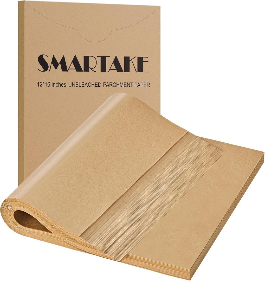 SMARTAKE 400 Pcs Parchment Paper Baking Sheets, 12x16 Inches Non-Stick Precut Baking Parchment, for Baking Grilling Air Fryer Steaming Bread Cup Cake Cookie and More (Unbleached)