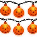 Halloween String Lights, 8.5Ft LED Pumpkin Lights String Lights Plug in, 10 Pumpkin String Light Connectable Indoor/Outdoor Halloween Decorations